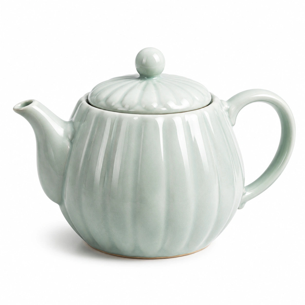 Teiera 900 ml in ceramica verde salvia con coperchio - stile scanalato per tè e tisane