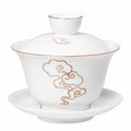 Gaiwan da tè in porcellana 150 ml bianco e rame con coperchio e piattino stile tradizionale