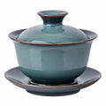 Gaiwan da tè in ceramica 150 ml 10 cm verde con coperchio e piattino stile tradizionale