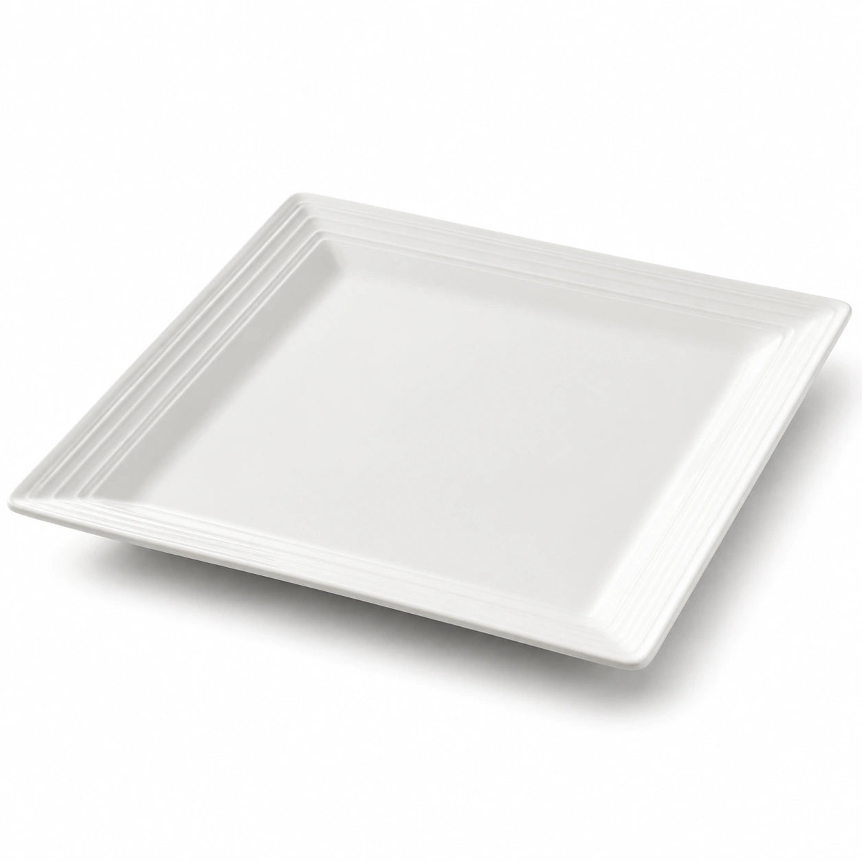 Piatto piano quadrato 26 × 26 cm in ceramica bianca - bordo scanalato