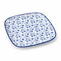 Piatto quadrato 25×25 cm in ceramica bianco/blu con motivo floreale per servire