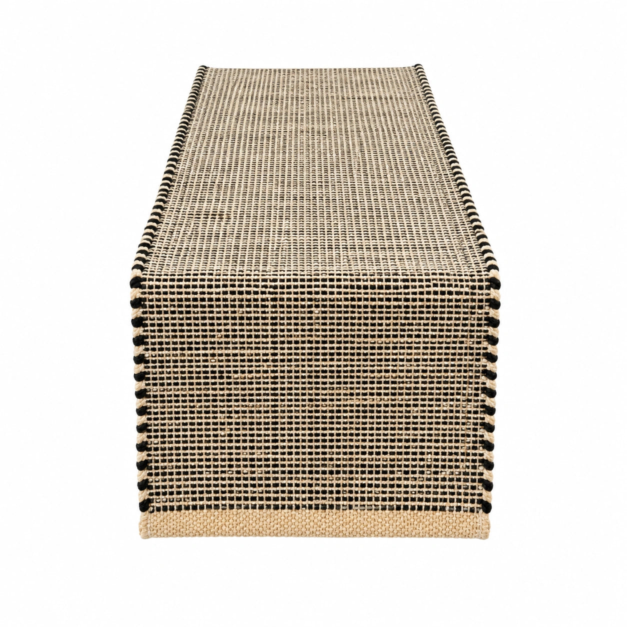 Runner da tavola 180 x 33 cm in tessuto intrecciato beige e nero stile rustico