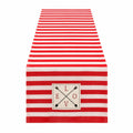 Runner da tavola 40 x 180 cm in tessuto rosso e bianco a righe con motivo decorativo