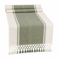 Runner da tavola 180 x 40 cm in cotone verde salvia e avorio con frange
