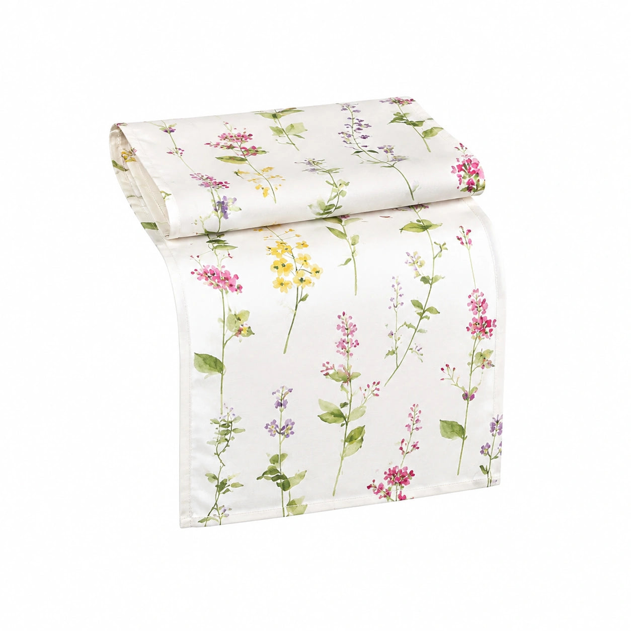 Runner da tavola 40 x 180 cm in tessuto bianco con stampa floreale - stile botanico