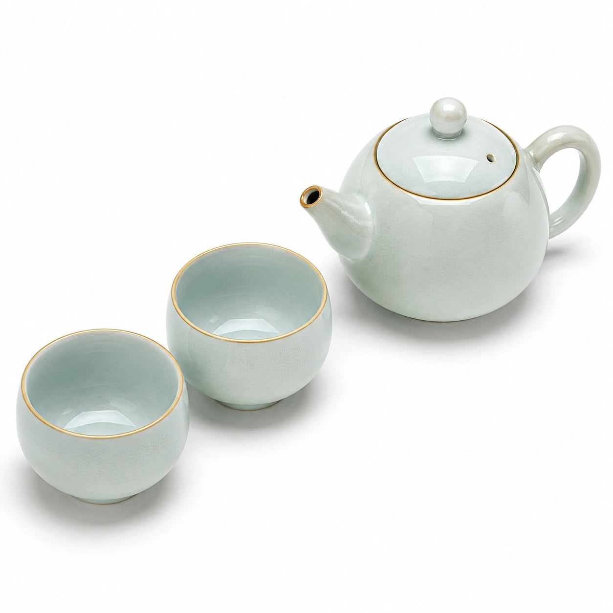 Set da tè 3 pezzi in ceramica verde chiaro 700 ml con finitura dorata