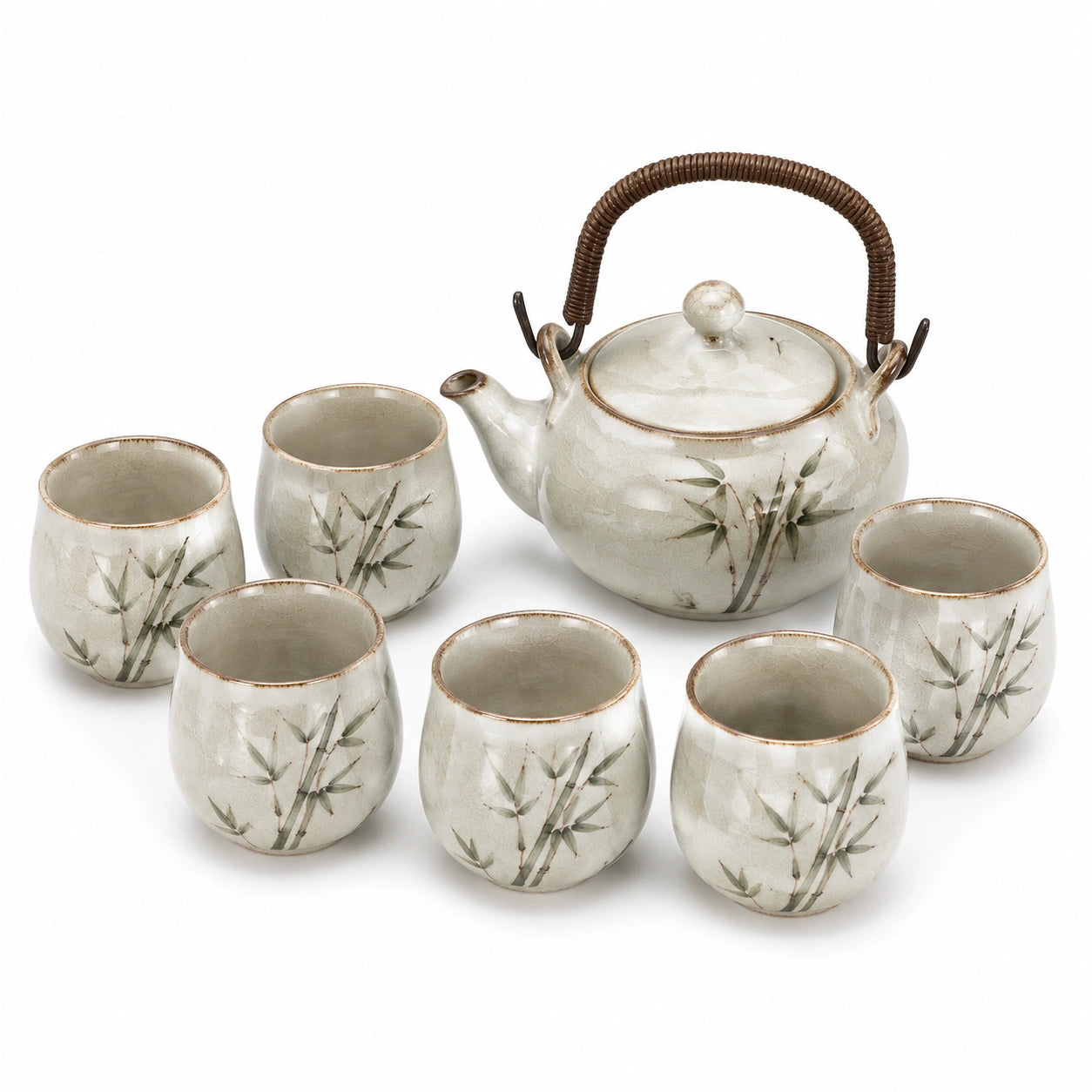 Servizio da tè in ceramica 7 pezzi teiera 900 ml tazze 180 ml avorio con motivo bambù