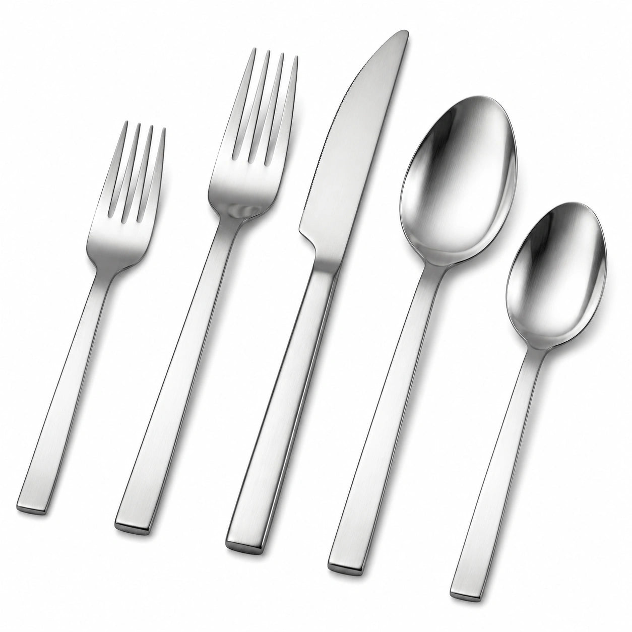 Set posate 5 pezzi in acciaio inox argento - stile moderno per tavola