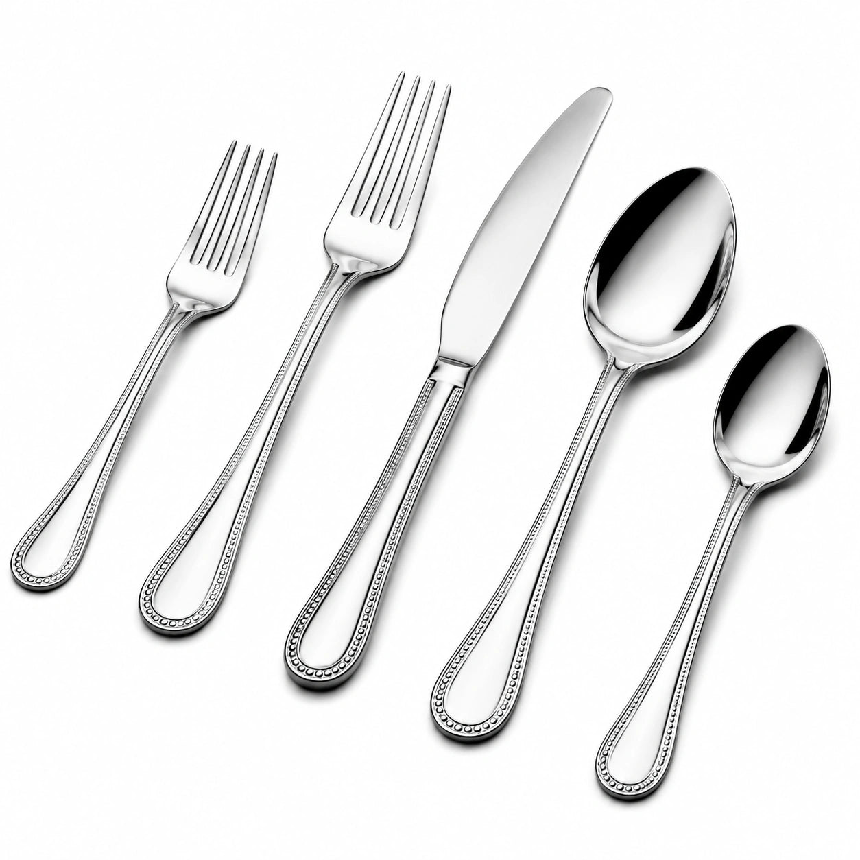 Set di posate 5 pezzi 20 cm in acciaio inox argento lucido stile classico per tavola