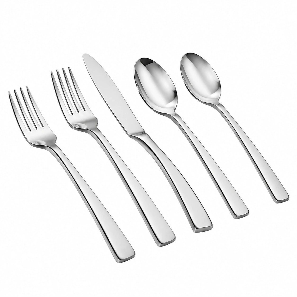 Set di posate da tavola 5 pezzi in acciaio inox argento lucido - stile moderno