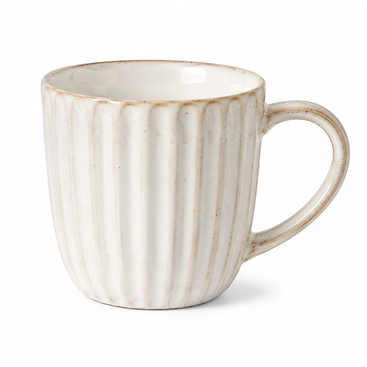 Tazza in ceramica 350 ml bianco crema con rilievi verticali per bevande calde