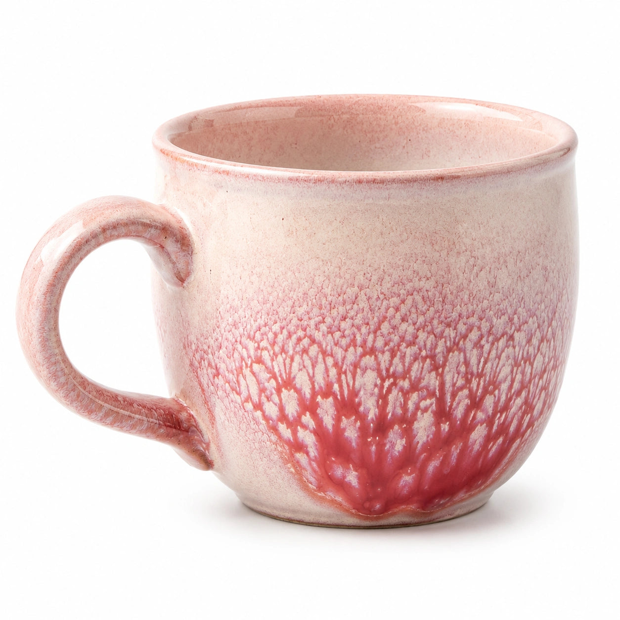 Tazza in ceramica 400 ml rosa e rosso con manico - finitura smaltata