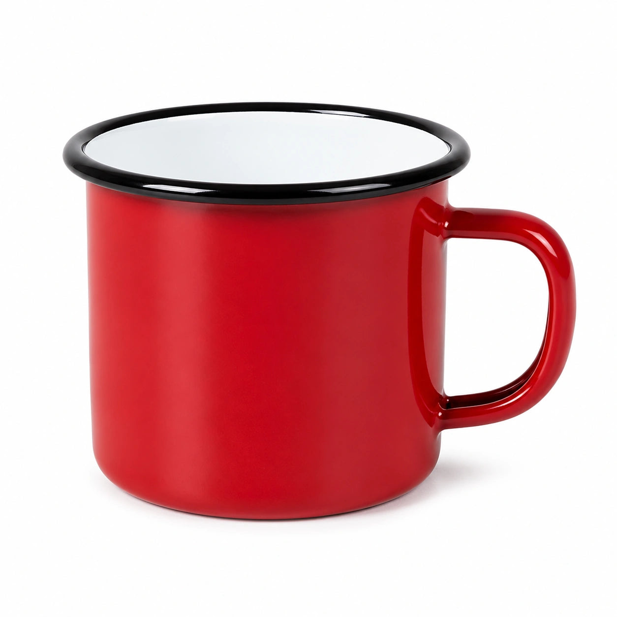 Tazza smaltata 350 ml in acciaio rosso con bordo nero - stile campeggio